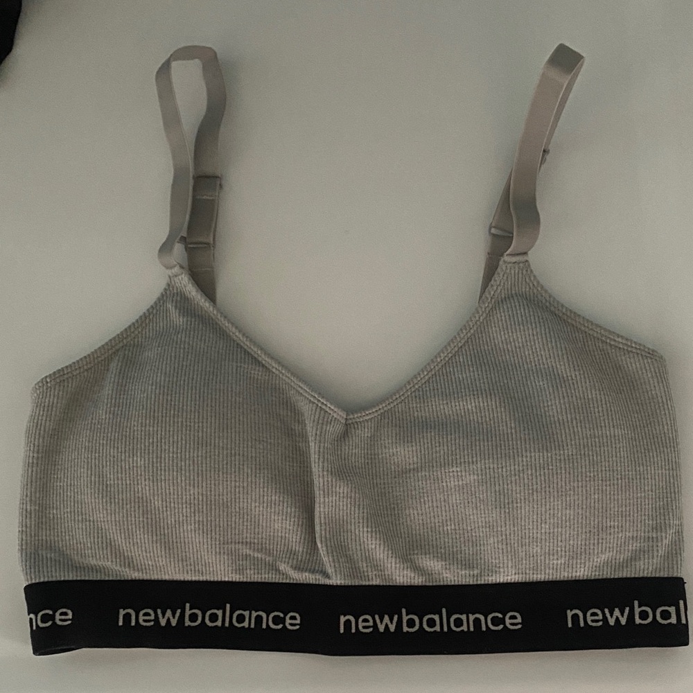 New Balance Light Gray Sports Bra with Black Band